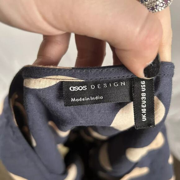 ASOS Navy Cream Polka Dot 3/4 Sleeve Top Blouse Shirt 6 Small Casual Tie Waist - Picture 5 of 5